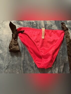 Victoria's Secret Red Bikini Bottoms with Black Side Ties
